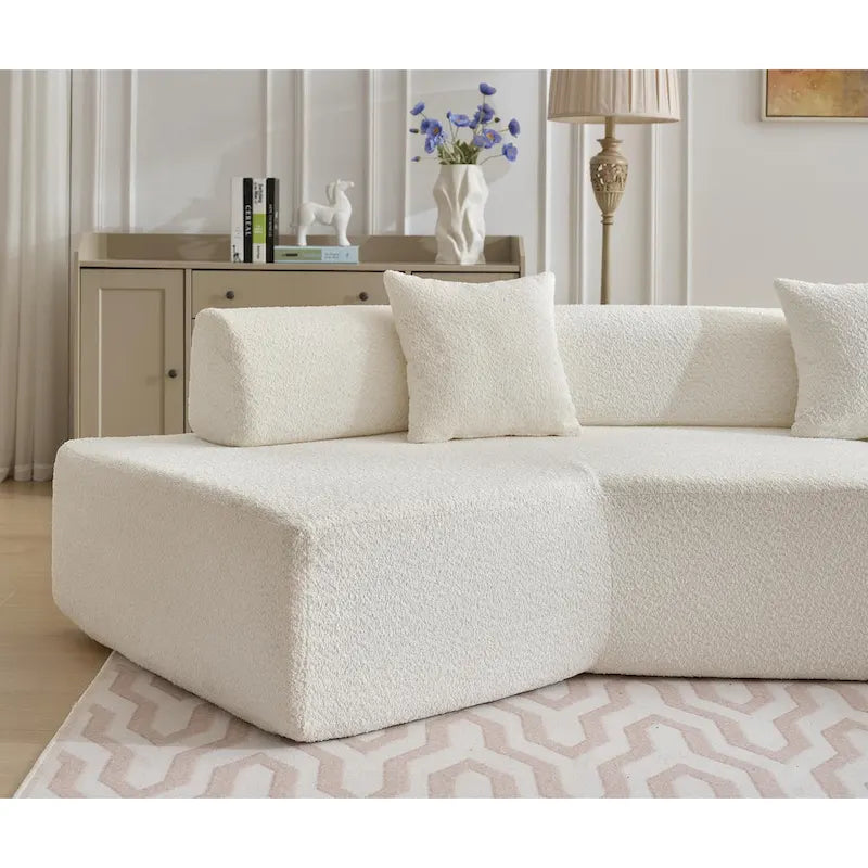 White 140  Oversized Boucle Upholstered L-Shaped Modular Sectional Sofa, 3-piece Free Combination, No Assembly Required