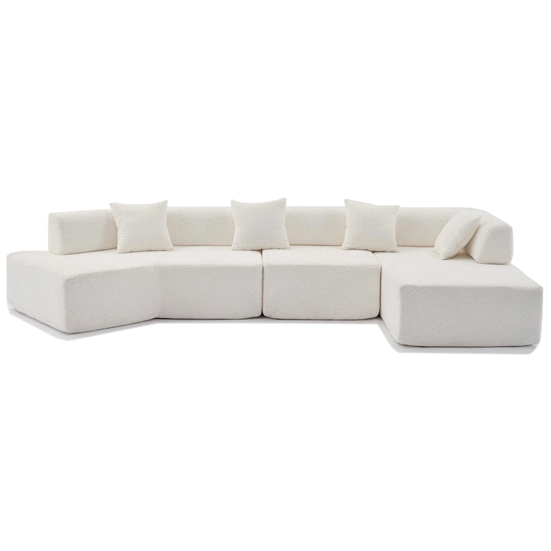 White 140  Oversized Boucle Upholstered L-Shaped Modular Sectional Sofa, 3-piece Free Combination, No Assembly Required