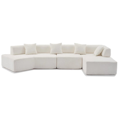 White 140  Oversized Boucle Upholstered L-Shaped Modular Sectional Sofa, 3-piece Free Combination, No Assembly Required
