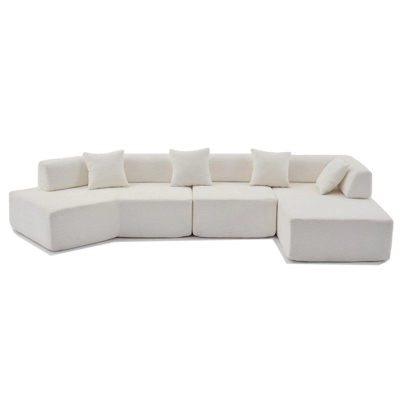 White 140  Oversized Boucle Upholstered L-Shaped Modular Sectional Sofa, 3-piece Free Combination, No Assembly Required