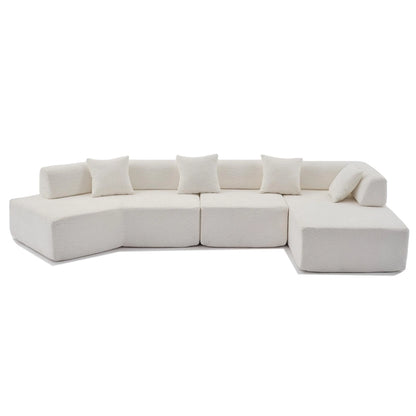 White 140  Oversized Boucle Upholstered L-Shaped Modular Sectional Sofa, 3-piece Free Combination, No Assembly Required