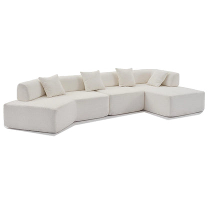 White 140  Oversized Boucle Upholstered L-Shaped Modular Sectional Sofa, 3-piece Free Combination, No Assembly Required