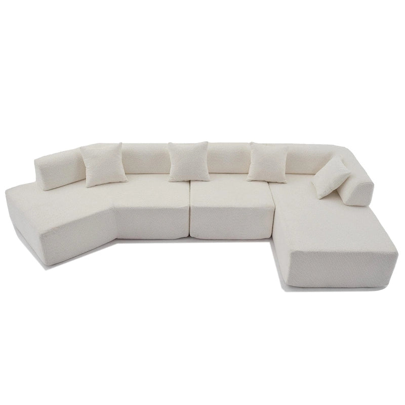 White 140  Oversized Boucle Upholstered L-Shaped Modular Sectional Sofa, 3-piece Free Combination, No Assembly Required