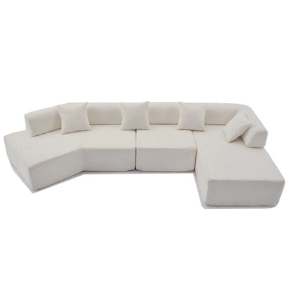 White 140  Oversized Boucle Upholstered L-Shaped Modular Sectional Sofa, 3-piece Free Combination, No Assembly Required