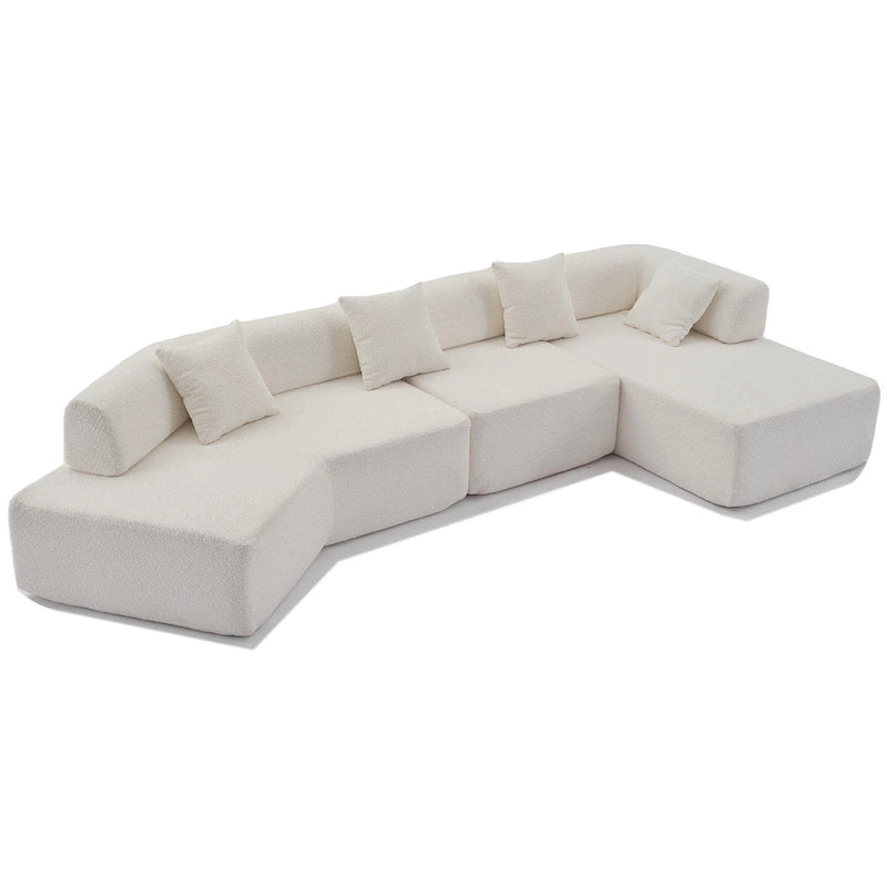 White 140  Oversized Boucle Upholstered L-Shaped Modular Sectional Sofa, 3-piece Free Combination, No Assembly Required