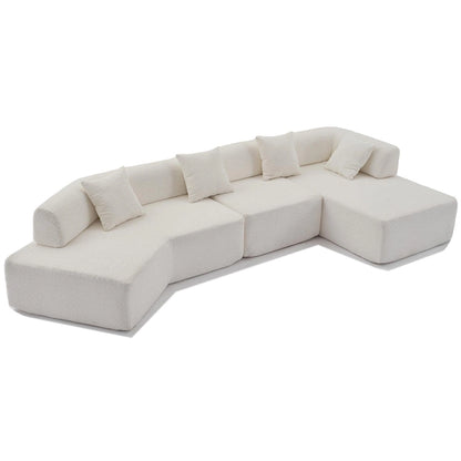 White 140  Oversized Boucle Upholstered L-Shaped Modular Sectional Sofa, 3-piece Free Combination, No Assembly Required