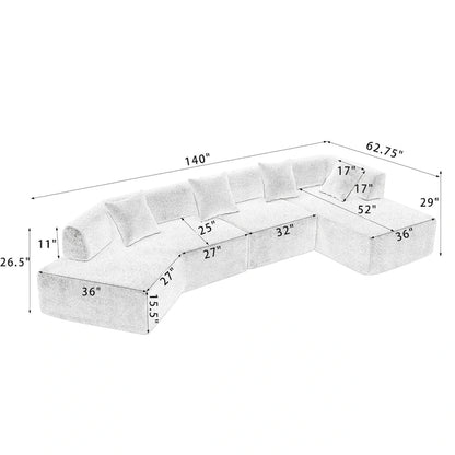 White 140  Oversized Boucle Upholstered L-Shaped Modular Sectional Sofa, 3-piece Free Combination, No Assembly Required