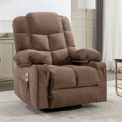 Grey Oversized Recliner with Heat and Massage, 150 Recline, 30 Rocking, USB Charging, and 2 Cup Holders