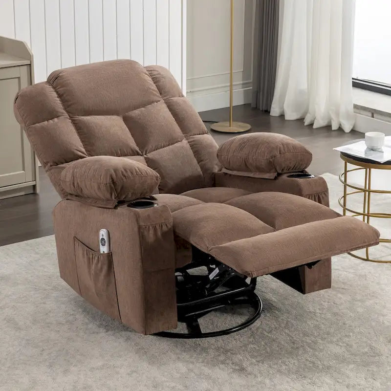 Grey Oversized Recliner with Heat and Massage, 150 Recline, 30 Rocking, USB Charging, and 2 Cup Holders