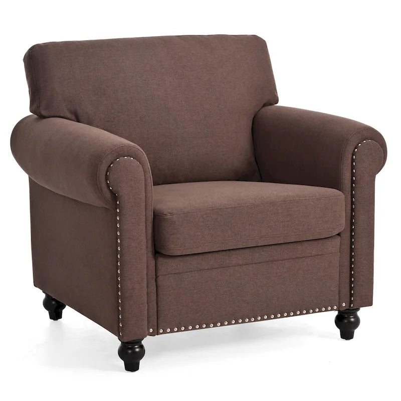 Brown 37.4  Accent Chair with Nailheads