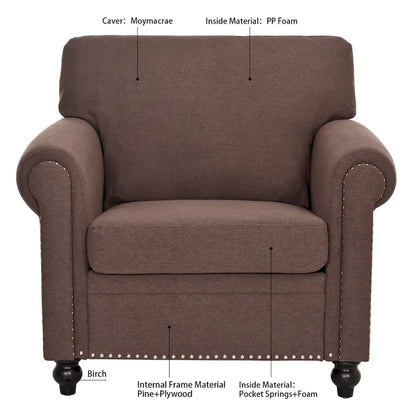 Brown 37.4  Accent Chair with Nailheads