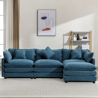 Blue 112.2  Modern L-Shaped 4-Seat Sofa with Removable Ottoman