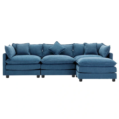Blue 112.2  Modern L-Shaped 4-Seat Sofa with Removable Ottoman