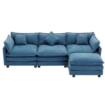 Blue 112.2  Modern L-Shaped 4-Seat Sofa with Removable Ottoman