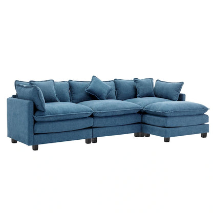 Blue 112.2  Modern L-Shaped 4-Seat Sofa with Removable Ottoman