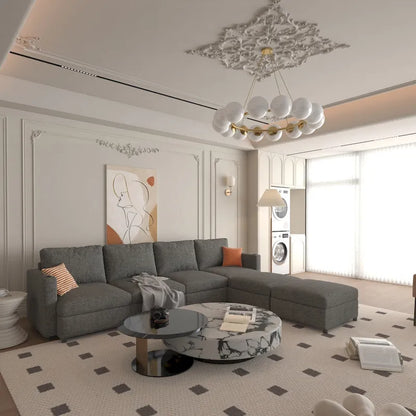 Grey 123  U-Shaped Modular 4-Seat Sectional Sofa with Storage Ottomans