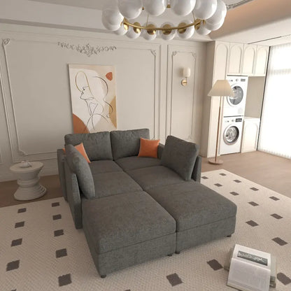 Grey 123  U-Shaped Modular 4-Seat Sectional Sofa with Storage Ottomans