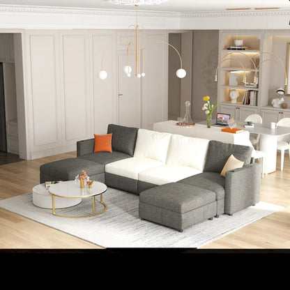 Grey 123  U-Shaped Modular 4-Seat Sectional Sofa with Storage Ottomans
