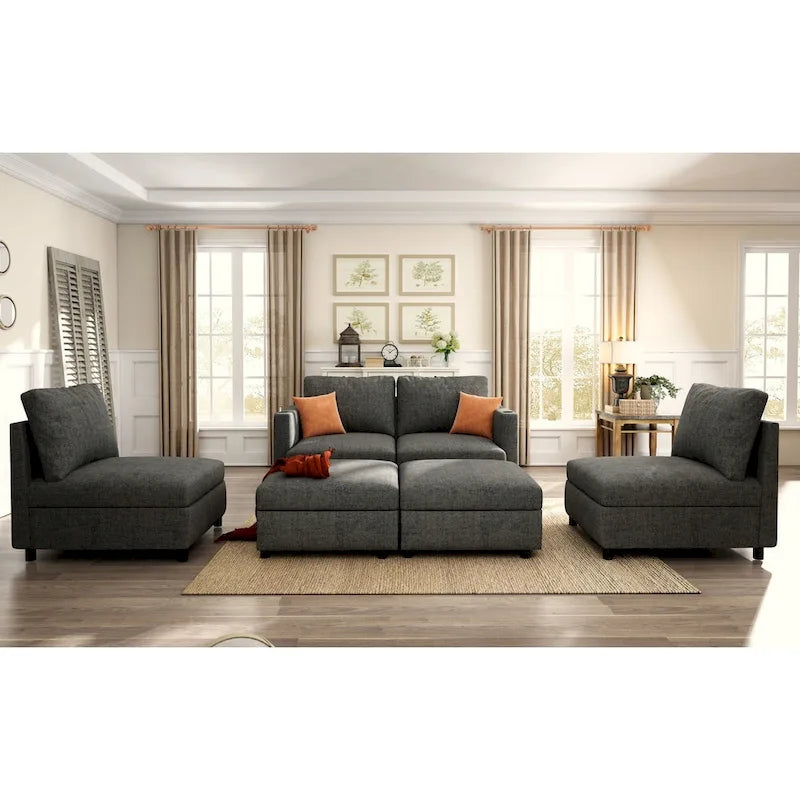 Grey 123  U-Shaped Modular 4-Seat Sectional Sofa with Storage Ottomans