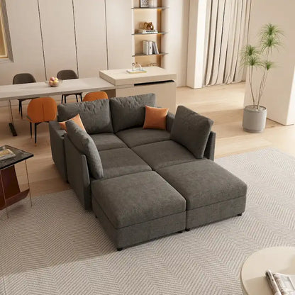 Grey 123  U-Shaped Modular 4-Seat Sectional Sofa with Storage Ottomans