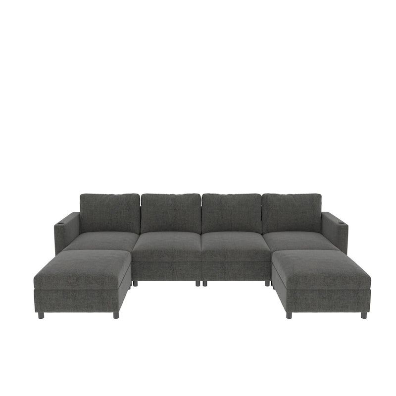 Grey 123  U-Shaped Modular 4-Seat Sectional Sofa with Storage Ottomans