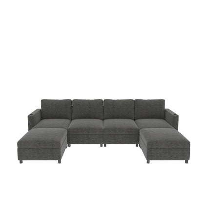 Grey 123  U-Shaped Modular 4-Seat Sectional Sofa with Storage Ottomans