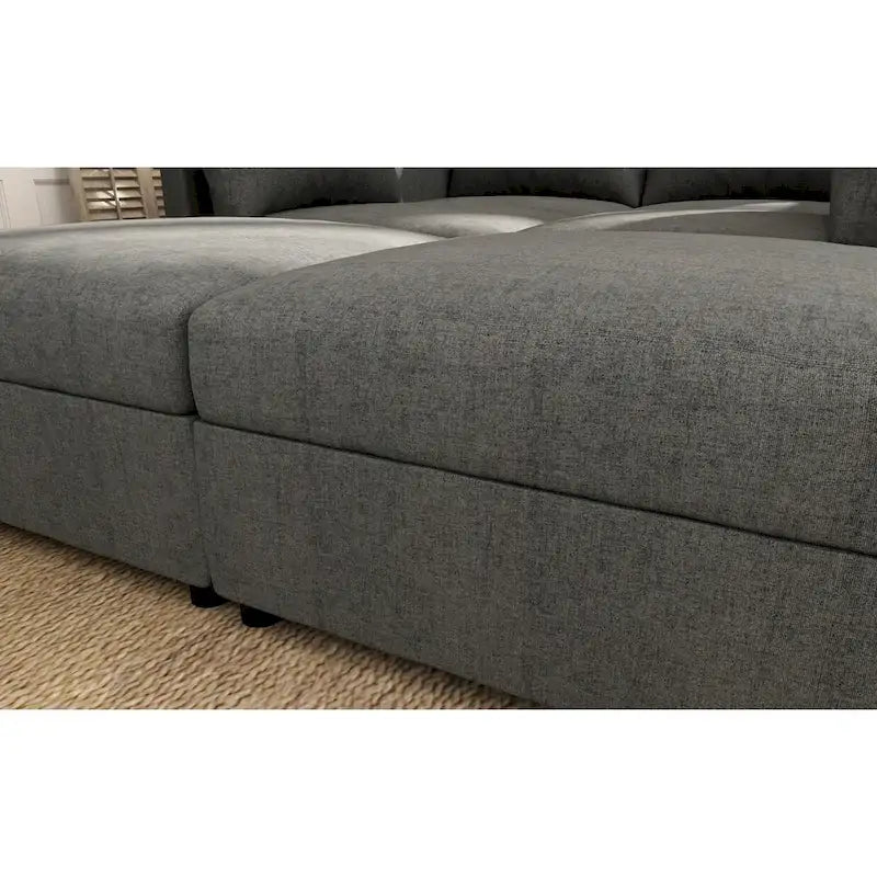 Grey 123  U-Shaped Modular 4-Seat Sectional Sofa with Storage Ottomans