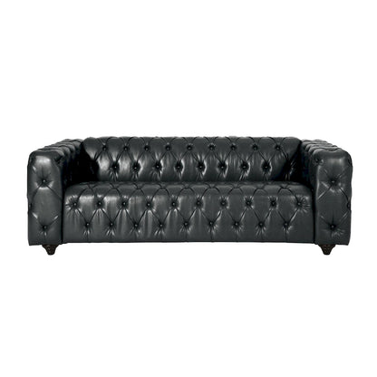 Faux Leather Button Tufted 3-seater Sofa with Wood Legs