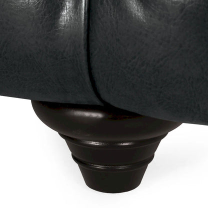 Faux Leather Button Tufted 3-seater Sofa with Wood Legs