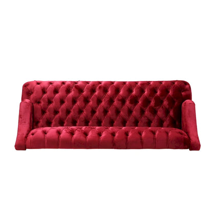 Wine Red Modern 73.25  Button Tufted 3-seater Sofa with Birch Wood Legs for Living Room