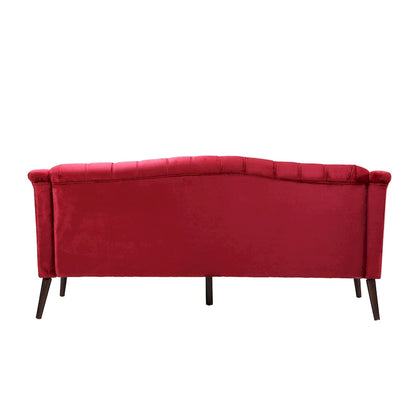 Wine Red Modern 73.25  Button Tufted 3-seater Sofa with Birch Wood Legs for Living Room