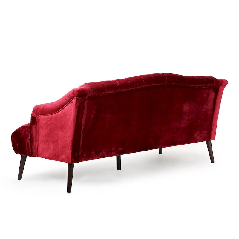 Wine Red Modern 73.25  Button Tufted 3-seater Sofa with Birch Wood Legs for Living Room