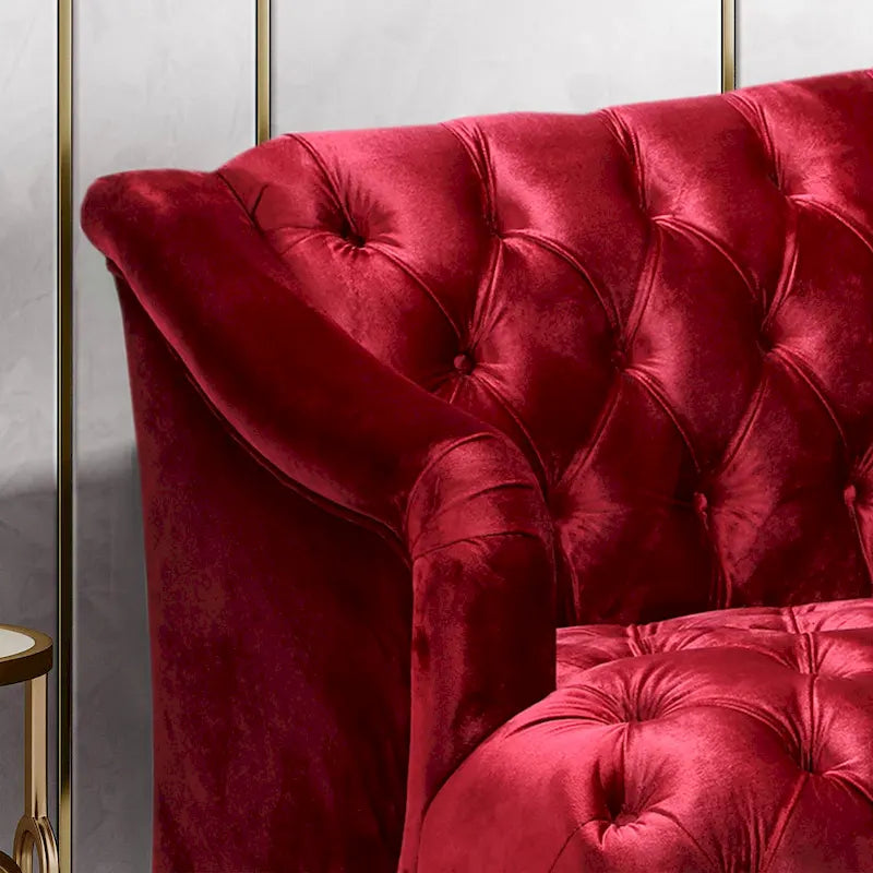 Wine Red Modern 73.25  Button Tufted 3-seater Sofa with Birch Wood Legs for Living Room
