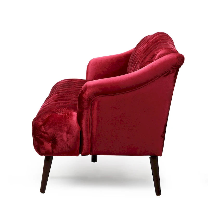 Wine Red Modern 73.25  Button Tufted 3-seater Sofa with Birch Wood Legs for Living Room