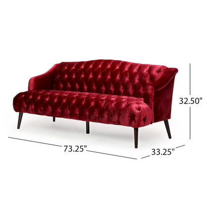 Wine Red Modern 73.25  Button Tufted 3-seater Sofa with Birch Wood Legs for Living Room