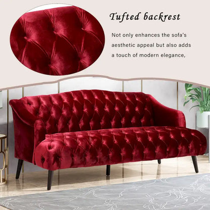 Wine Red Modern 73.25  Button Tufted 3-seater Sofa with Birch Wood Legs for Living Room