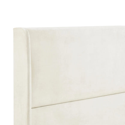 Letto matrimoniale king size beige con testiera in velluto e testata ad ali di pipistrello