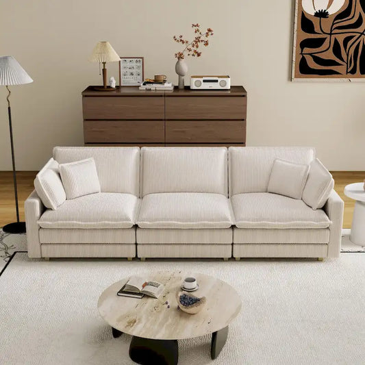 103  Corduroy Modern Classic 4-Seater Sofa with Deep Seat & 4 Pillows