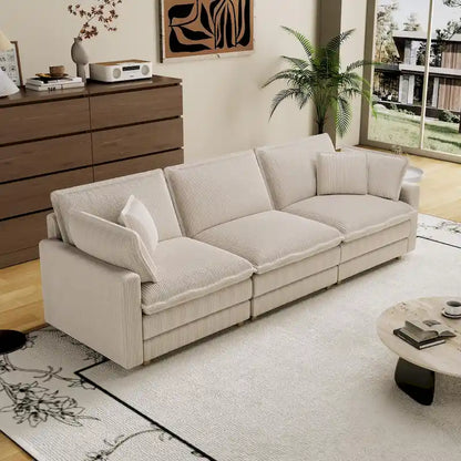 103  Corduroy Modern Classic 4-Seater Sofa with Deep Seat & 4 Pillows