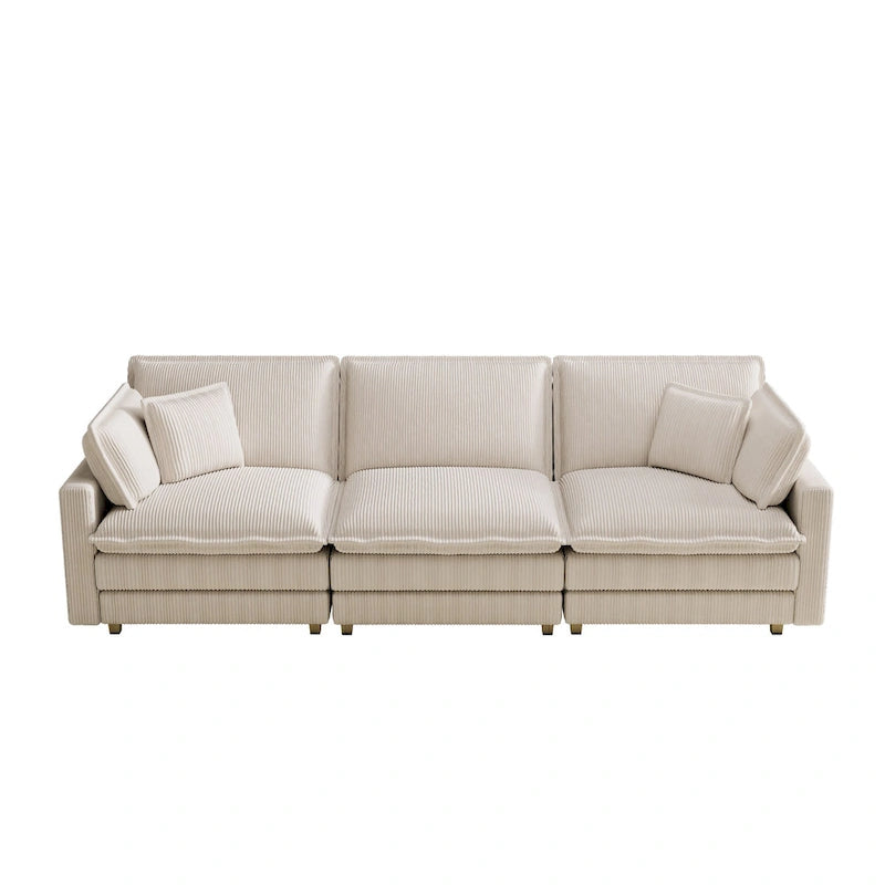 103  Corduroy Modern Classic 4-Seater Sofa with Deep Seat & 4 Pillows