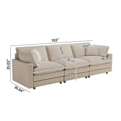 103  Corduroy Modern Classic 4-Seater Sofa with Deep Seat & 4 Pillows