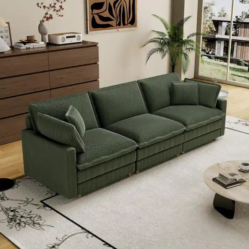 103  Corduroy Modern Classic 4-Seater Sofa with Deep Seat & 4 Pillows