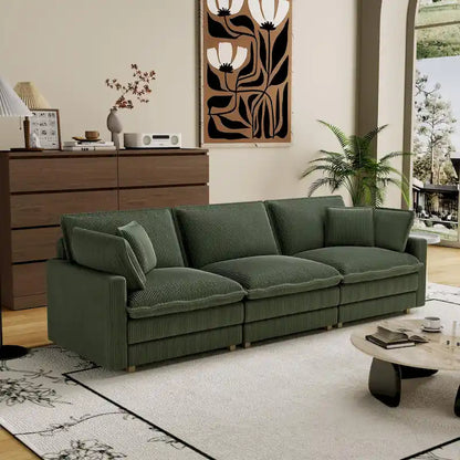 103  Corduroy Modern Classic 4-Seater Sofa with Deep Seat & 4 Pillows