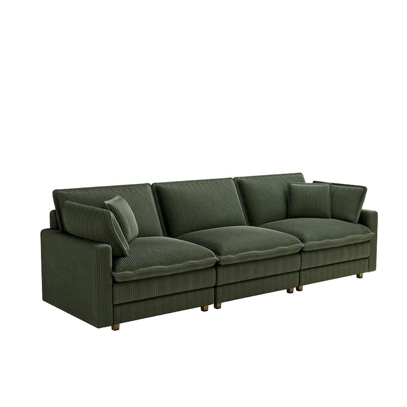 103  Corduroy Modern Classic 4-Seater Sofa with Deep Seat & 4 Pillows