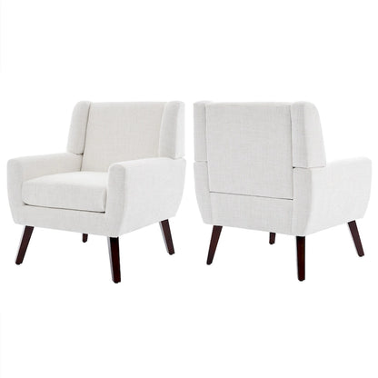Linen Upholstered Accent Chair Wingback Armchair Set of 2
