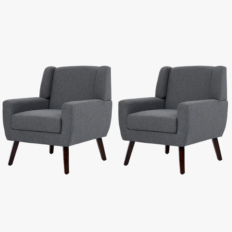 Linen Upholstered Accent Chair Wingback Armchair Set of 2
