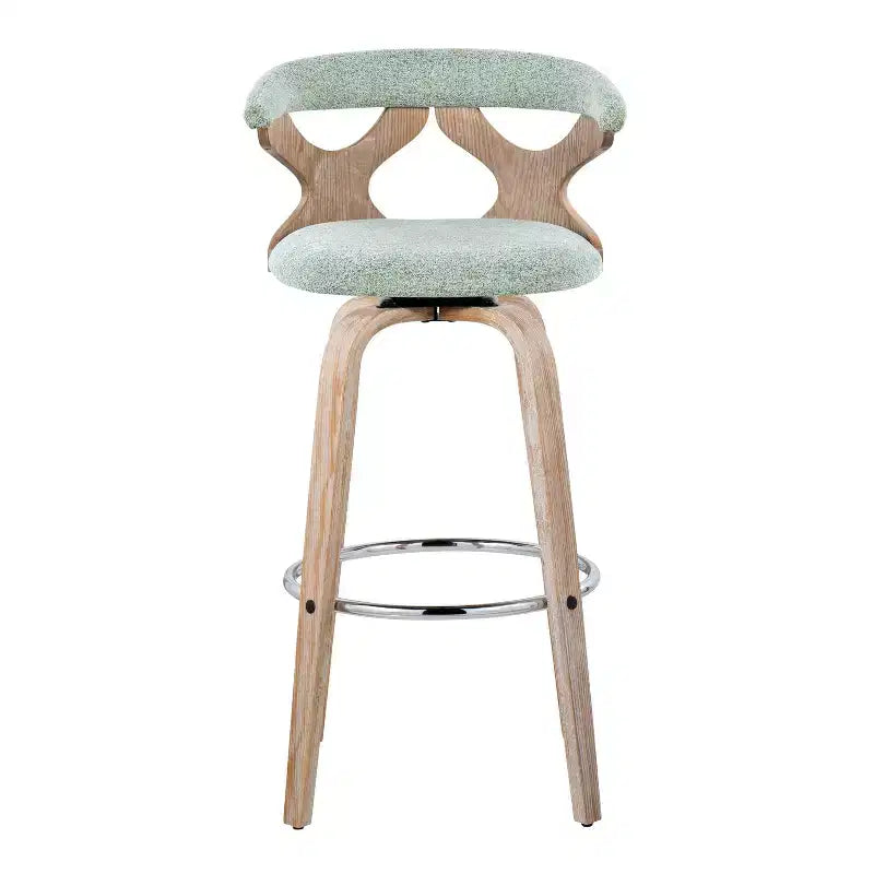 Set of 2 Gardenia Barstools White Wash/Seafoam Green: Fixed Height, Padded Swivel Seat - LumiSource