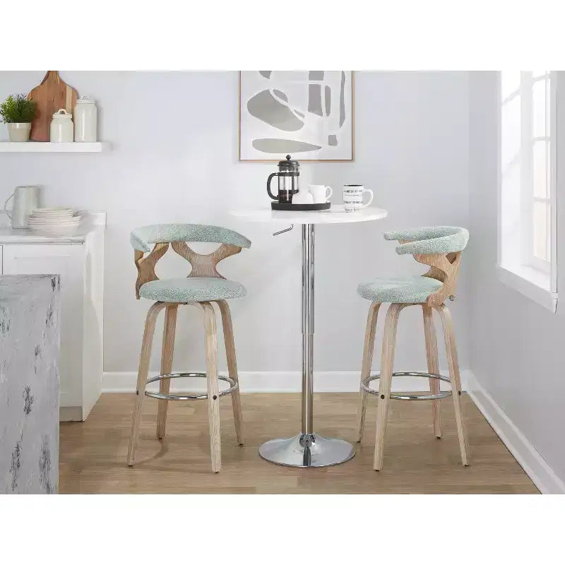 Set of 2 Gardenia Barstools White Wash/Seafoam Green: Fixed Height, Padded Swivel Seat - LumiSource