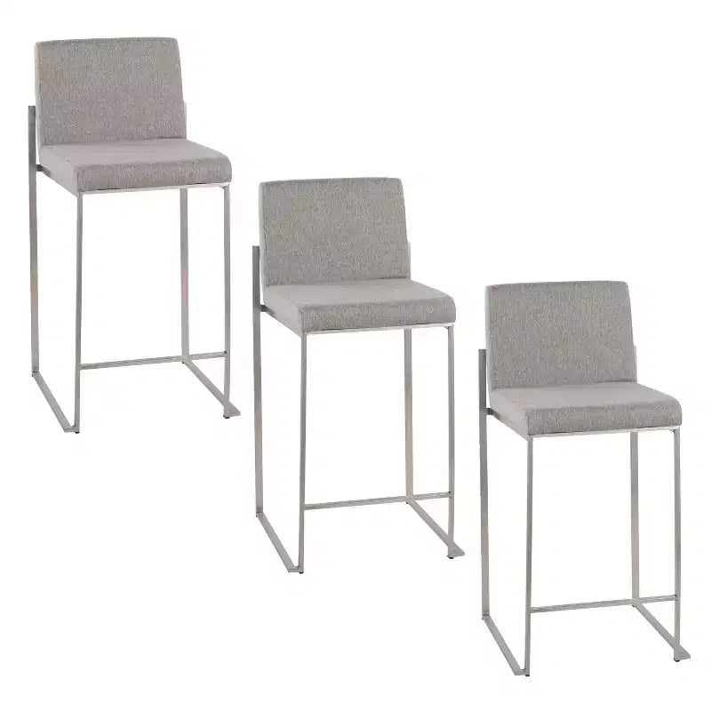 LumiSource Set of 3 Fuji High Back Counter Height Barstools Stainless Steel/Gray