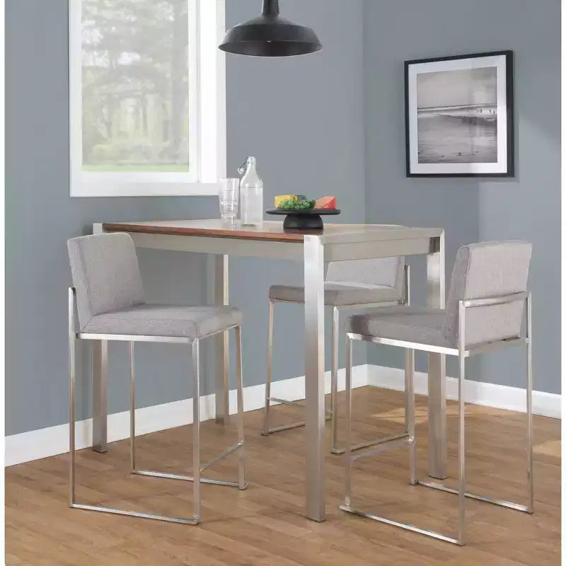 LumiSource Set of 3 Fuji High Back Counter Height Barstools Stainless Steel/Gray